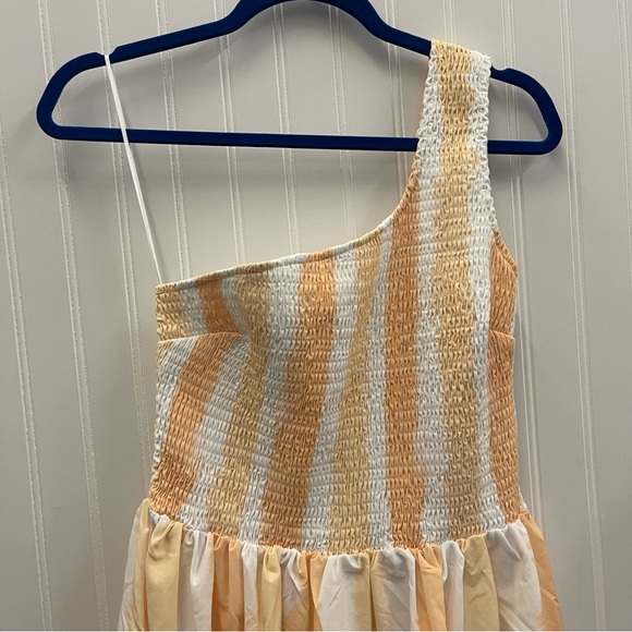Petal & Pup Kelsie One Shoulder Mini Dress in Yellow Cabana Stripes Sz 8 - Picture 5 of 11